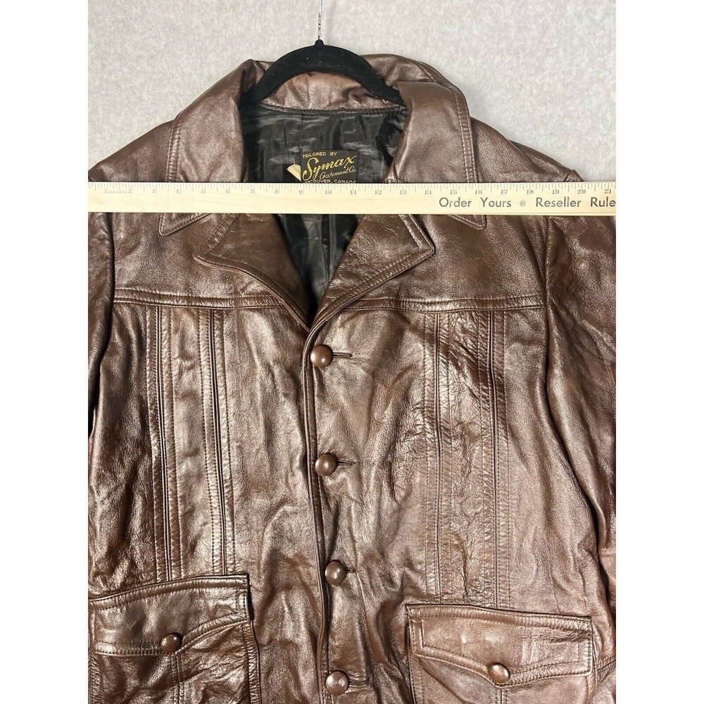 Vintage Symax Mens 46 Brown Leather Jacket 1970s Western Canadian Made - Picture 4 of 11